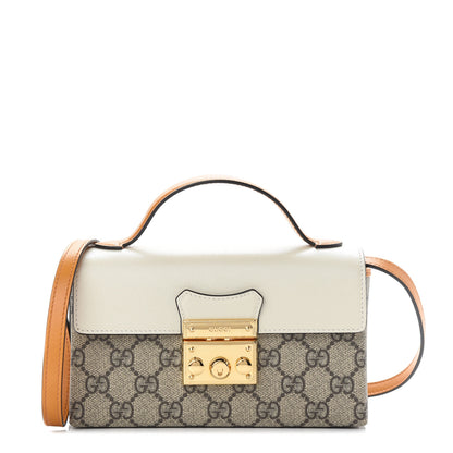Gucci GG Supreme Monogram New Sakai Calfskin Mini Padlock Top Handle Shoulder Bag Beige Ebony Mystic White Sun Oil 1 of 9