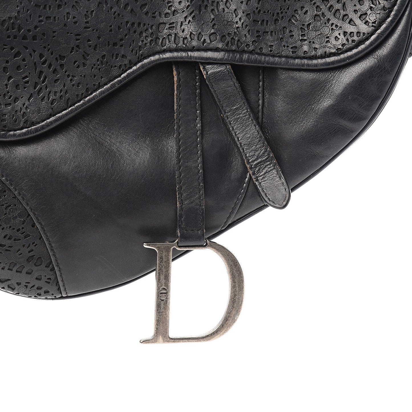 Lambskin Laser Cut Saddle Bag Black