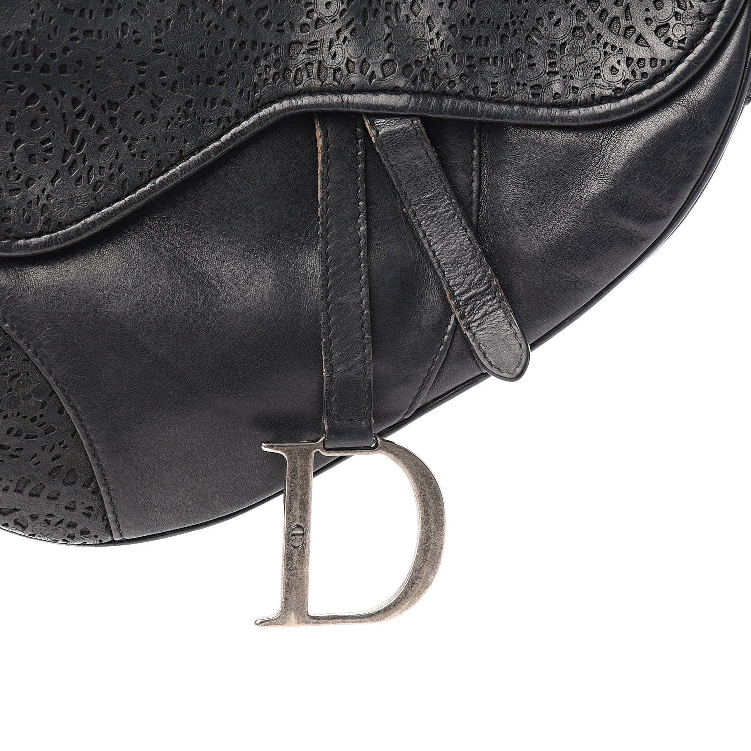 Christian Dior Lambskin Laser Cut Saddle Bag Black 12 of 13