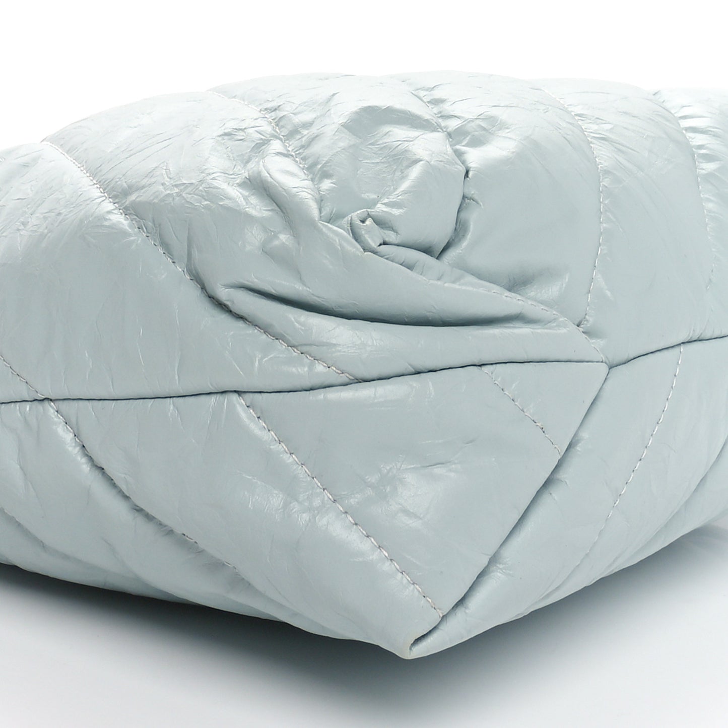 Crushed Calfskin Quilted Crush Small Tote Bag Light Blue