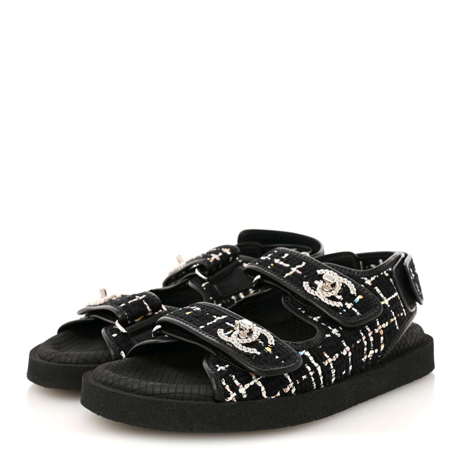 Chanel Tweed Lambskin Dad Sandals 36 Black Multicolor 4 of 9