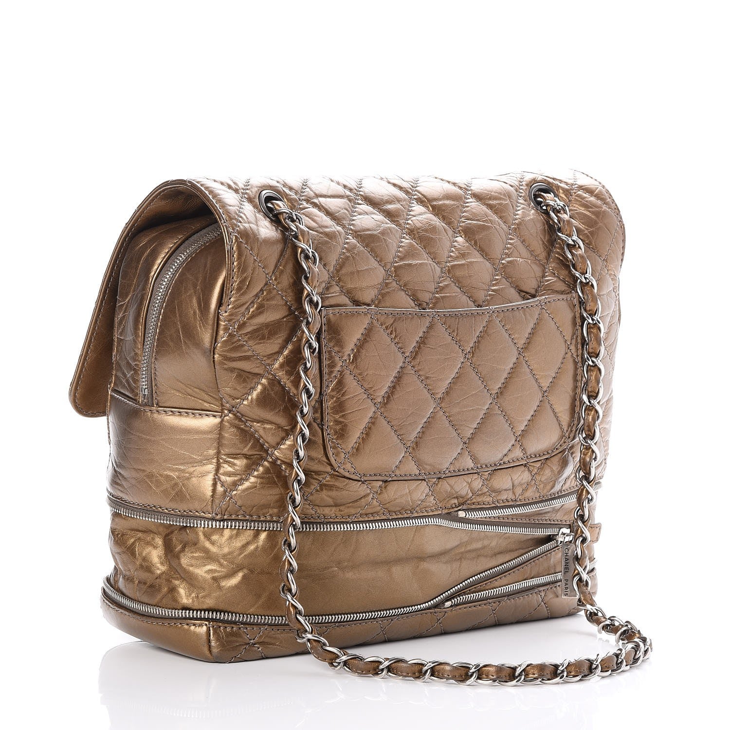Chanel Metallic Aged Calfskin Expandable Flap Bag Dark Gold 5 of 10