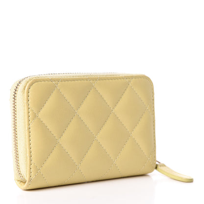 Chanel Lambskin Quilted Zip Around Coin Purse Wallet Light Yellow 3 of 8