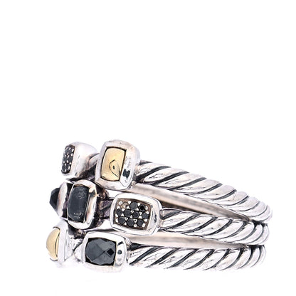 David Yurman Sterling Silver Onyx Hematite Quartz Confetti 3 Row Ring 54 7 4 of 5