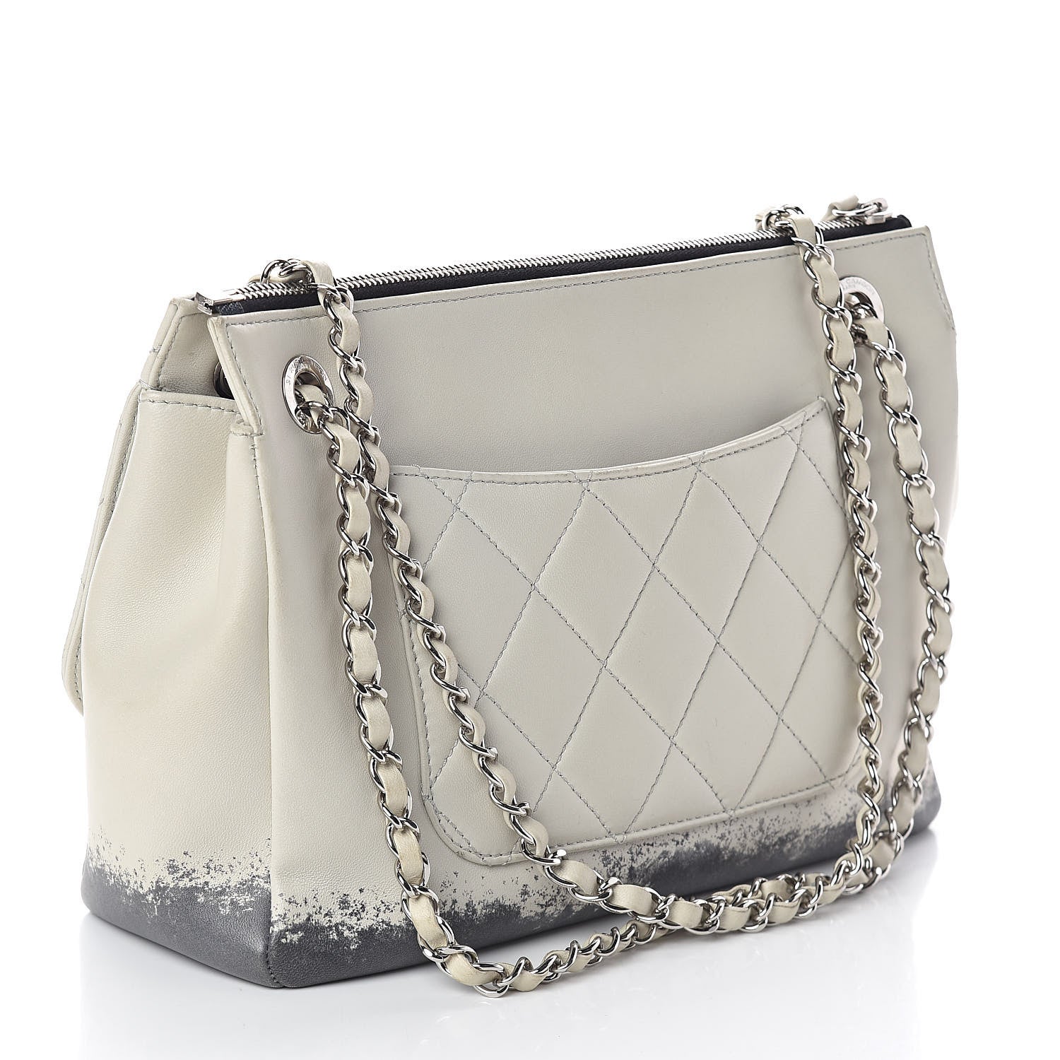Chanel Lambskin Quilted Large Blizzard Zip Top Flap Light Beige Black 3 of 10