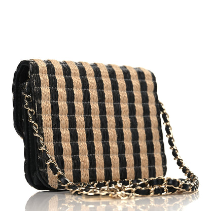 Chanel Raffia Jute Striped Belt Bag Black Beige 2 of 9