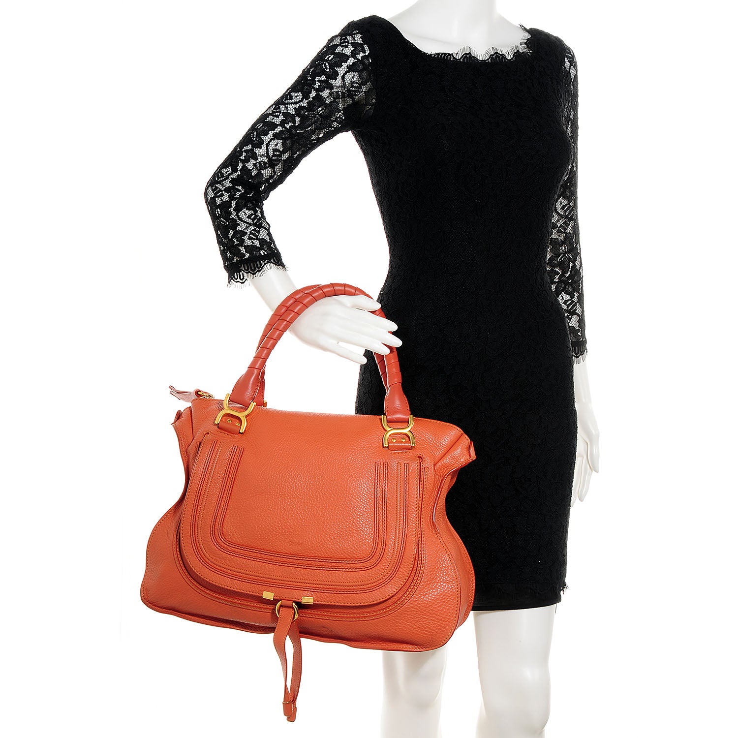 Chloe Calfskin Large Marcie Satchel Red Bush 2 of 10
