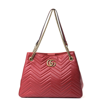 Gucci Calfskin Matelasse Medium GG Marmont Shoulder Tote Bag Hibiscus Red 1 of 5
