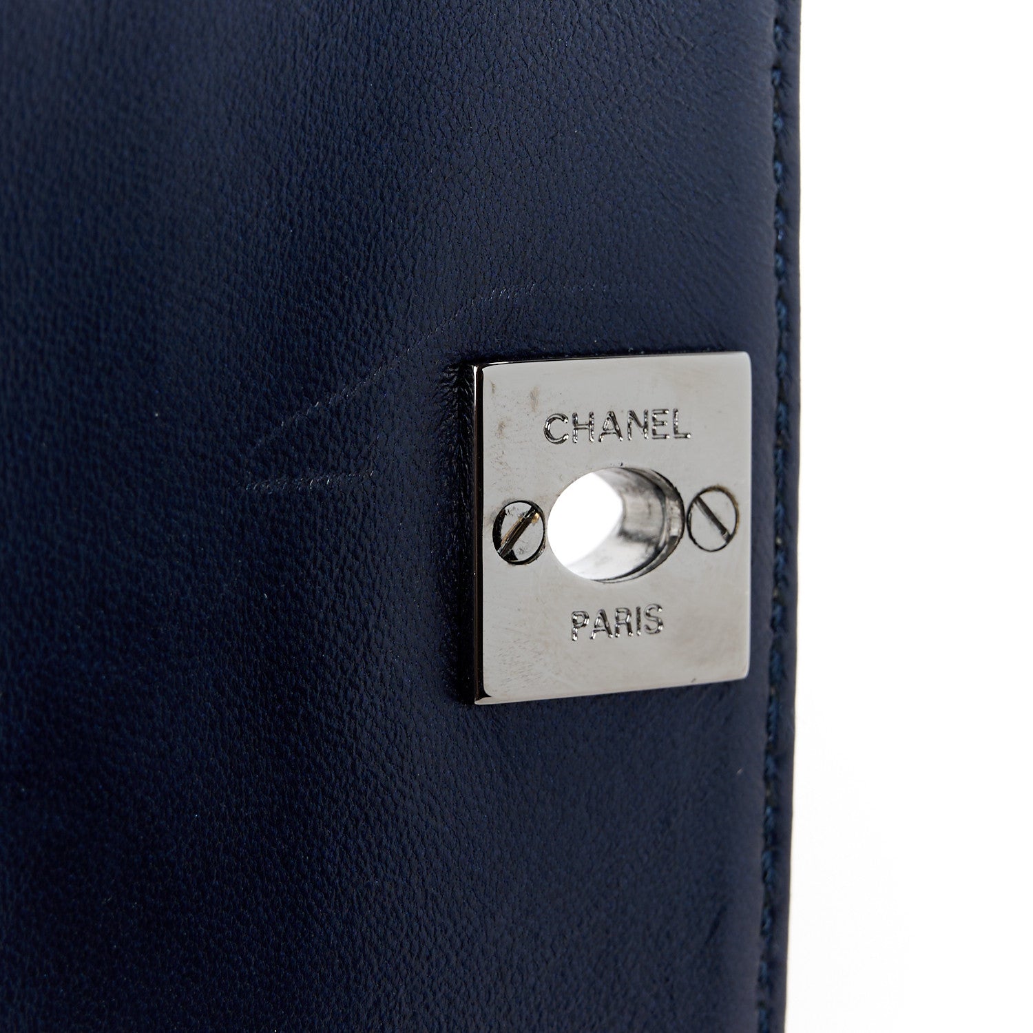 Chanel Lambskin Chocolate Bar Quilted 3 Chain Flap Navy Blue 7 of 12