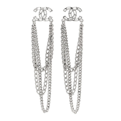 Chanel Crystal Baguette CC Chain Drop Earrings Silver Silver 1 of 4