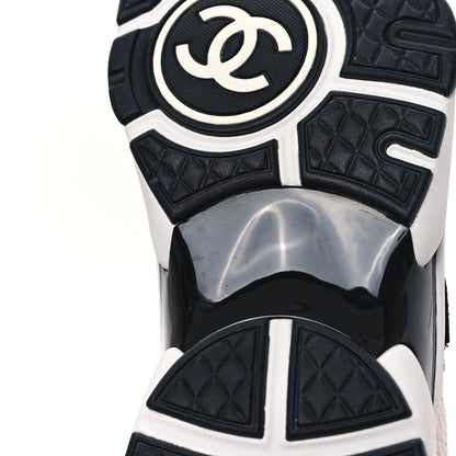 Chanel Mesh Suede Calfskin Grained Calfskin Womens CC Sneakers 37 White Black 9 of 10