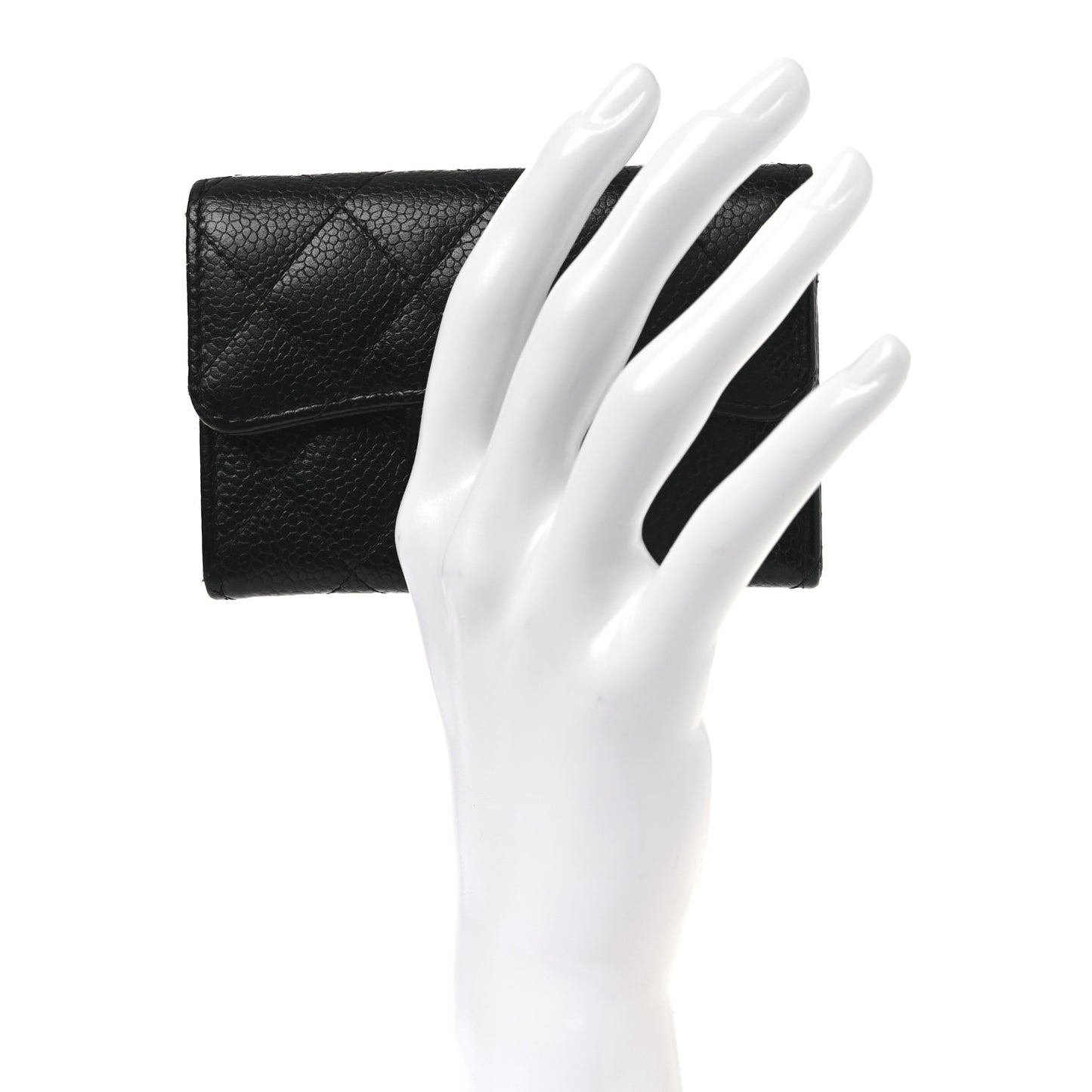 Caviar Quilted Flap Card Holder Wallet Black
