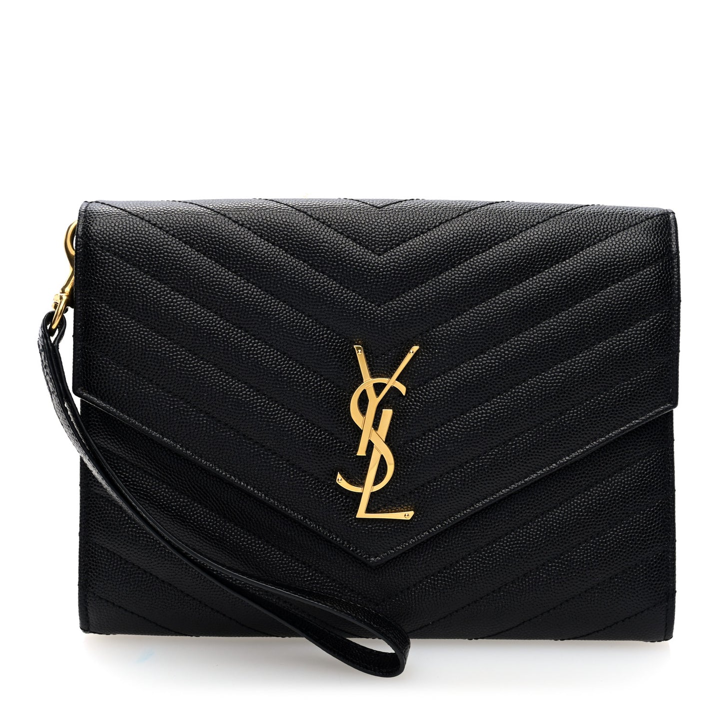 Grain De Poudre Matelasse Chevron Monogram Envelope Clutch Black