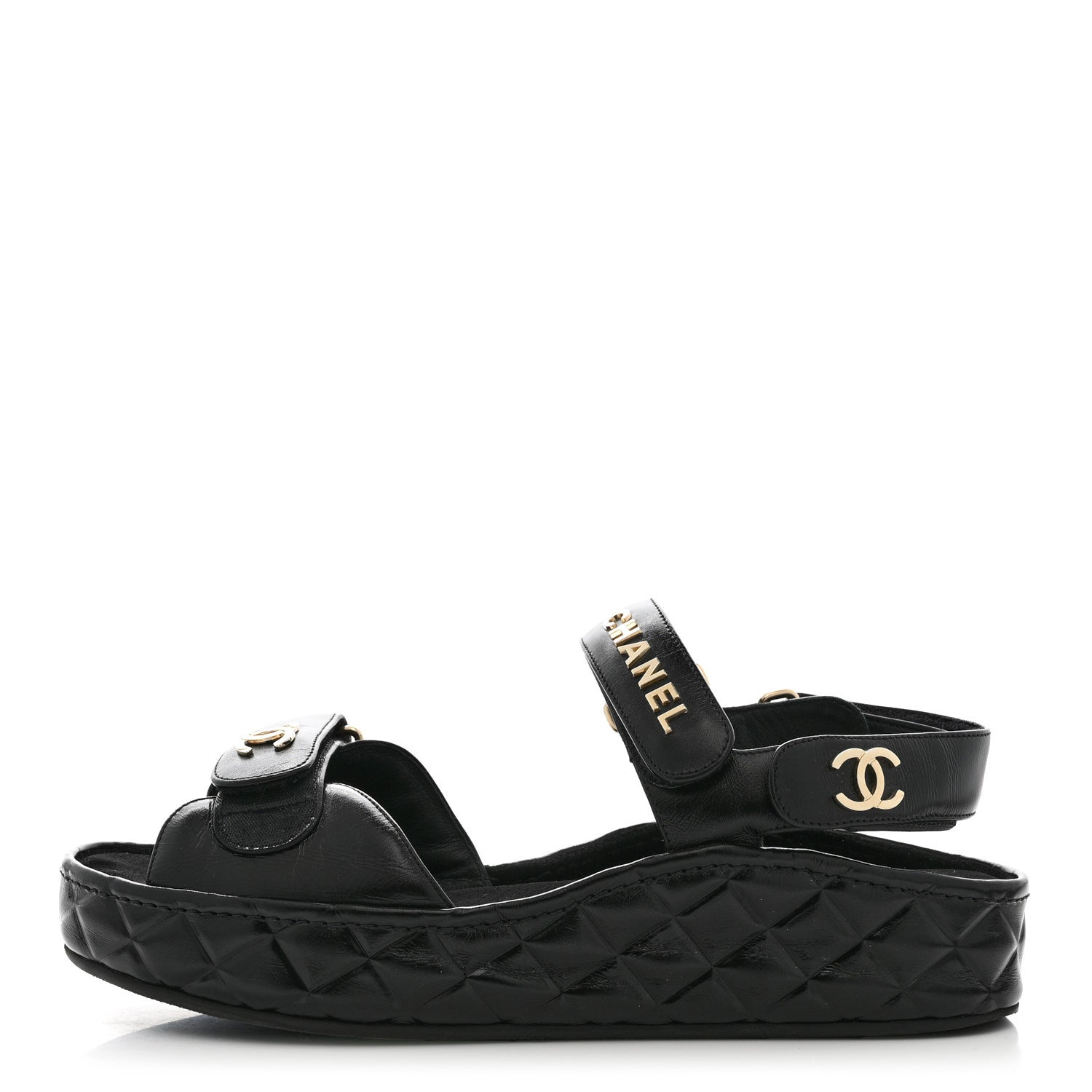 Chanel Shiny Calfskin Logo Platform Sandals 39 Black 1756721