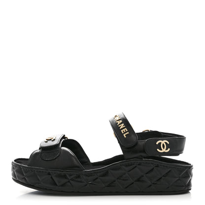 Chanel Shiny Calfskin Logo Platform Sandals 39 Black 1 of 12