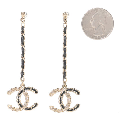 Chanel Lambskin Enamel Metal Chain French New Wave CC Drop Earrings Black Gold 2 of 5