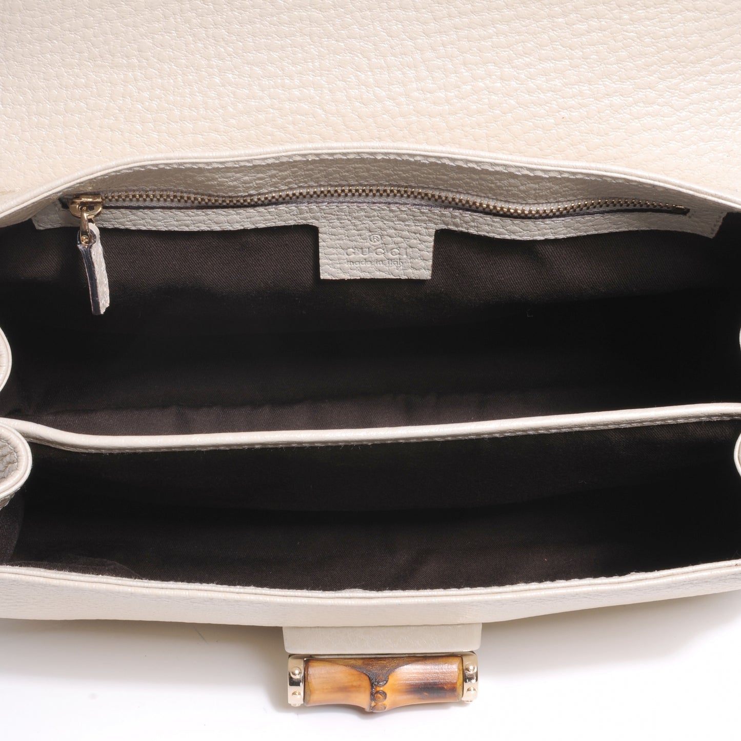 Leather Bamboo Top Handle Bag Ivory