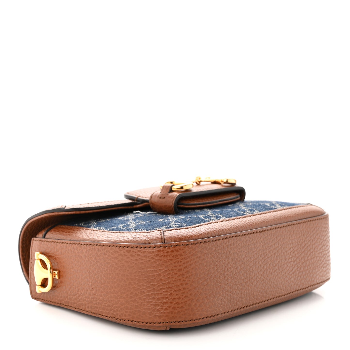 New Denim GG Monogram Dollar Calfskin Web Mini Horsebit 1955 Shoulder Bag Blue Tea Cuir Epilog