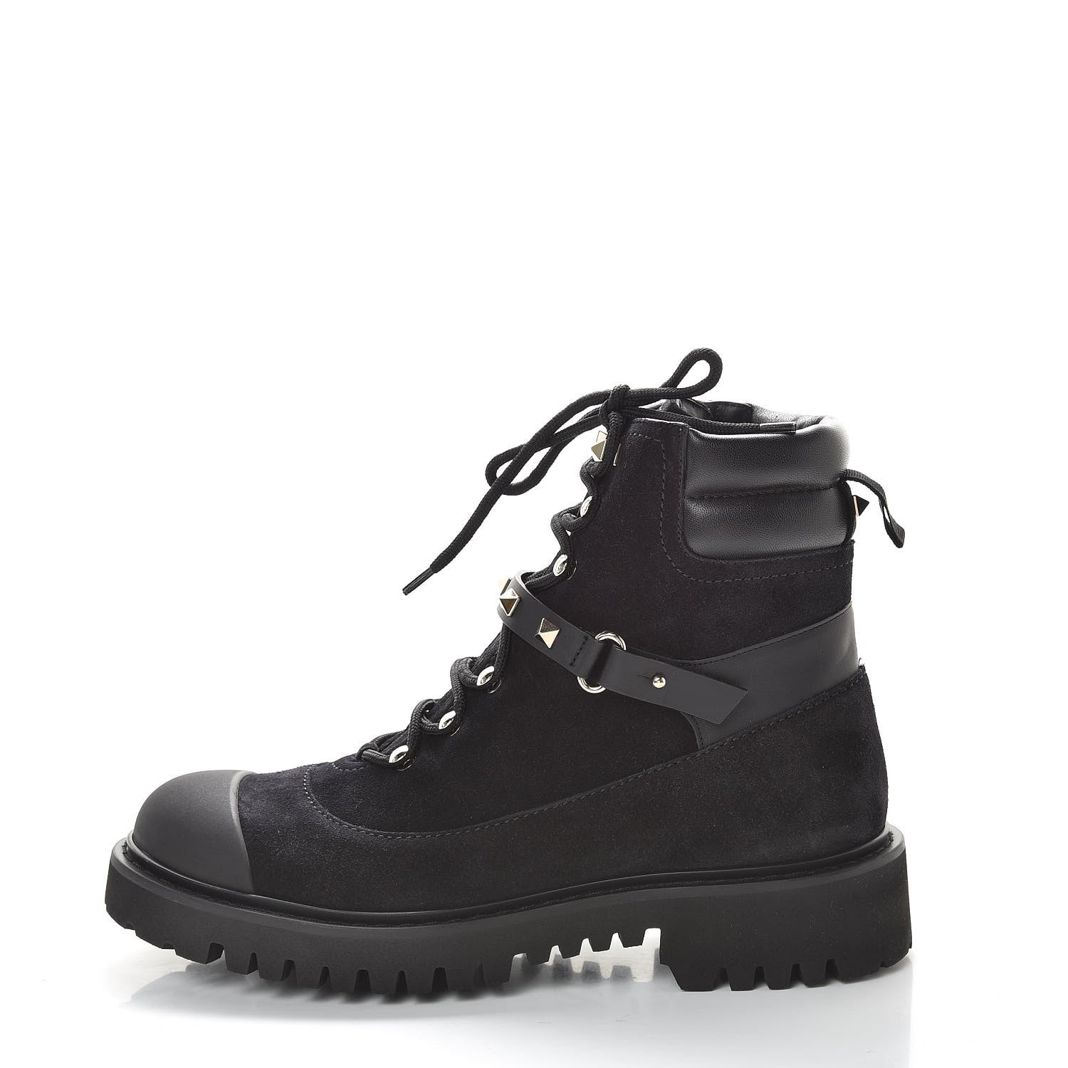 Valentino Garavani Suede Rockstud Cap Toe Combat Boots 38 Black 1 of 10