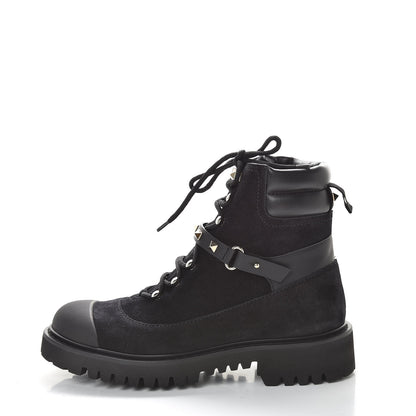 Valentino Garavani Suede Rockstud Cap Toe Combat Boots 38 Black 1 of 10