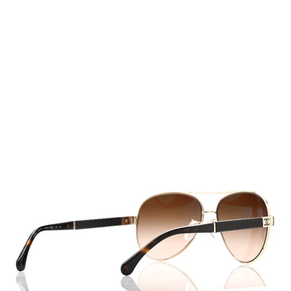 Chanel Lambskin Quilted CC Aviator Sunglasses 4195-Q Brown Gold 4 of 8