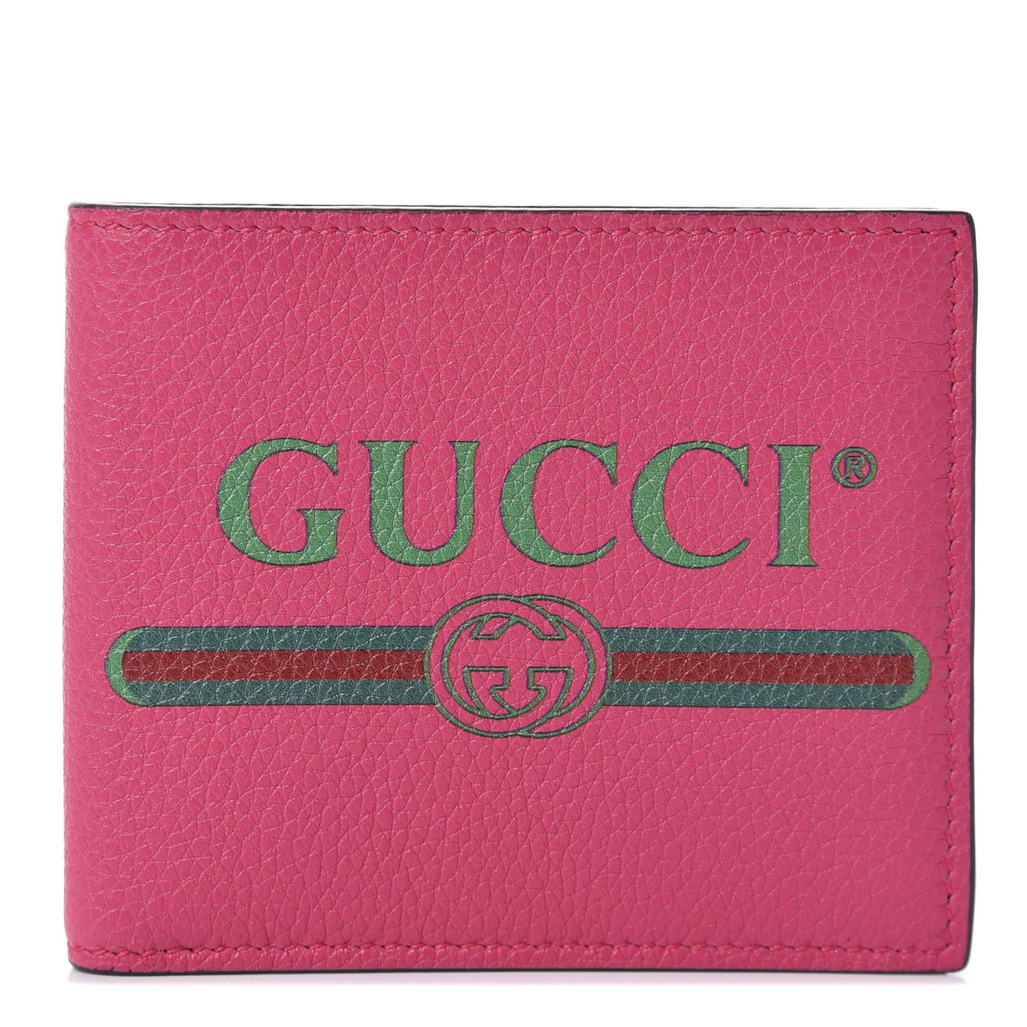 Grained Calfskin Logo Bi-Fold Wallet Box Pink Green