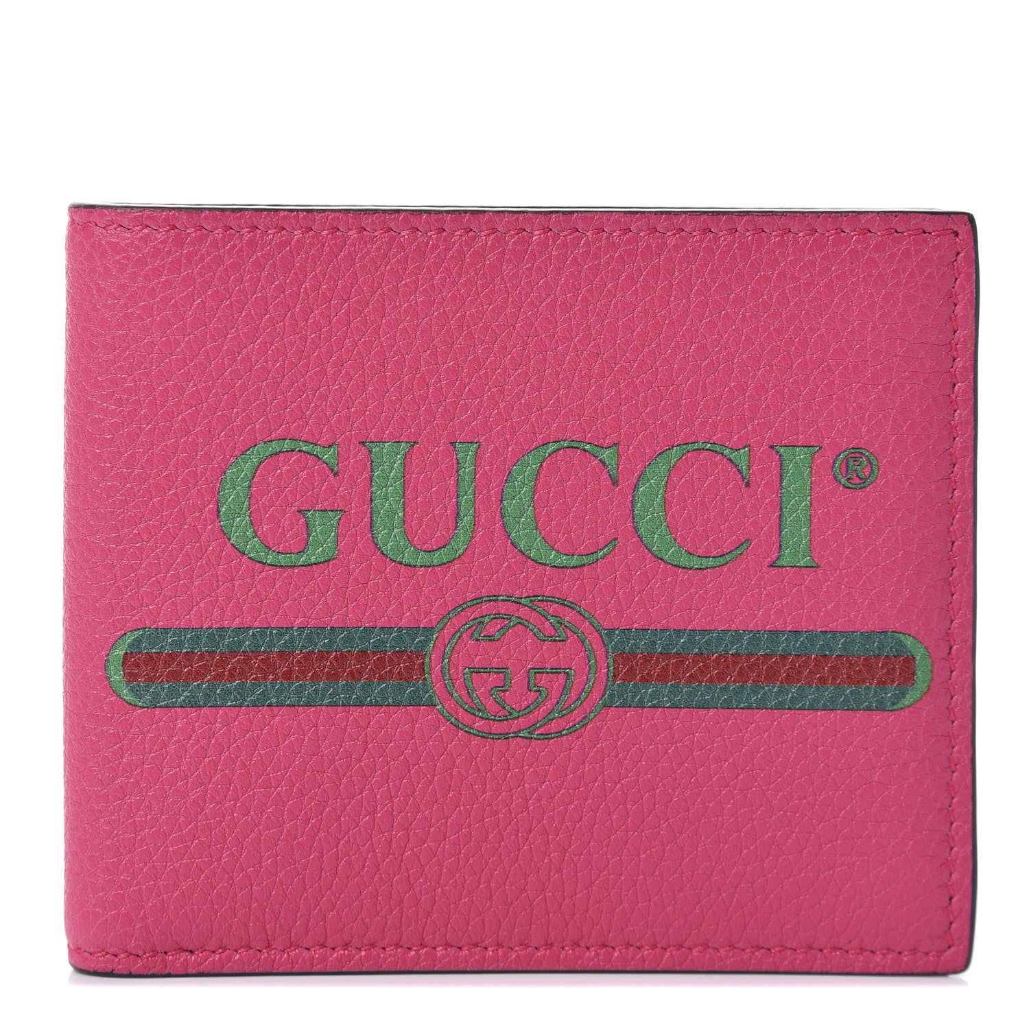 Gucci Grained Calfskin Logo Bi-Fold Wallet Box Pink Green 1 of 11
