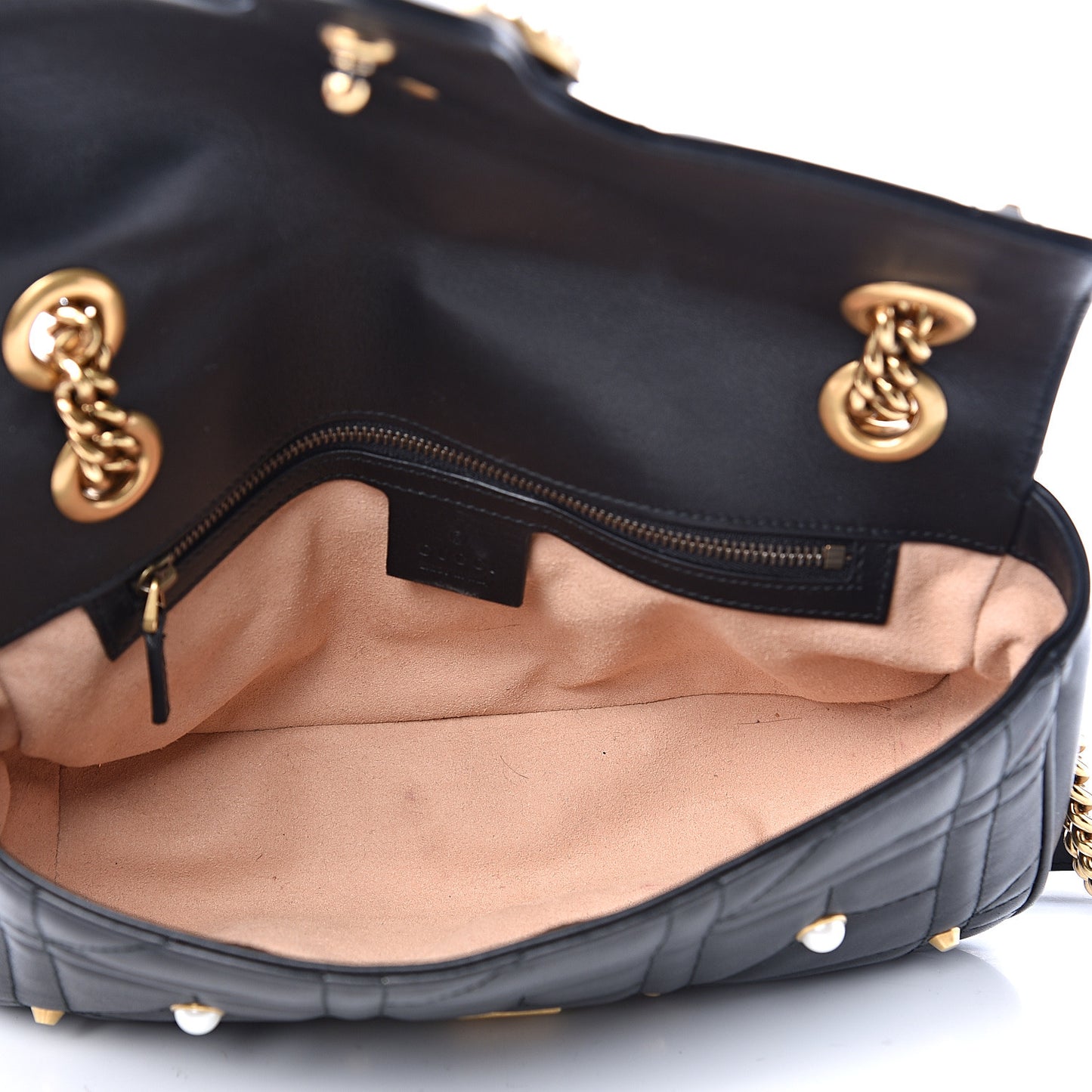 Calfskin Matelasse Studded Small Pearly GG Marmont Shoulder Bag Black