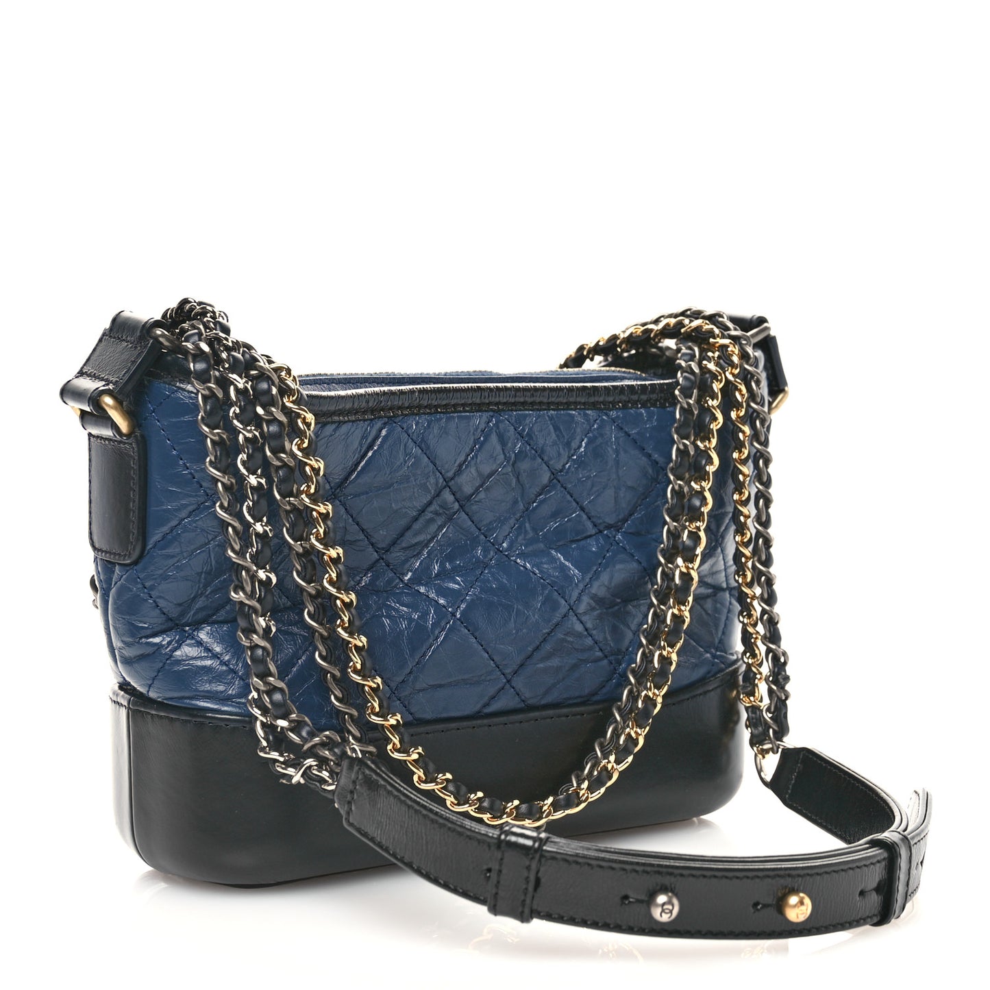 Aged Calfskin Quilted Small Gabrielle Hobo Navy Black