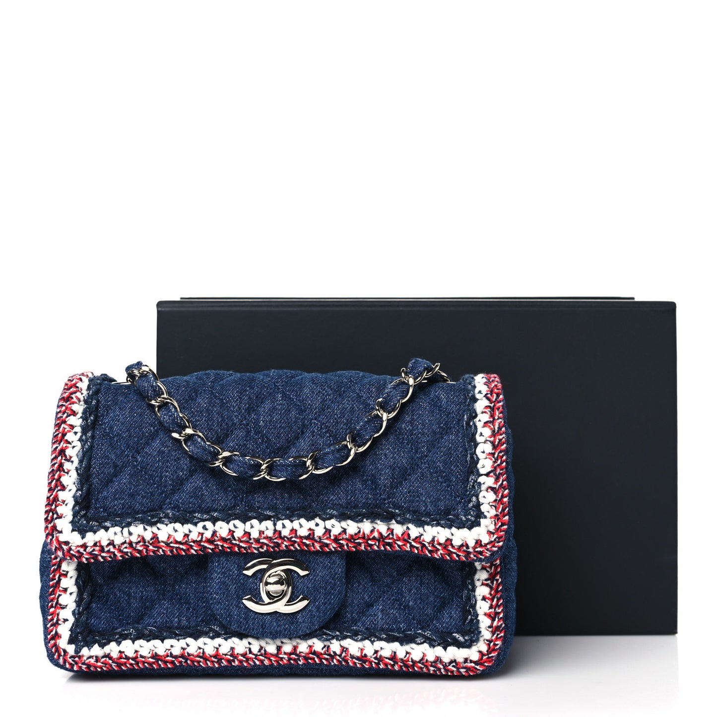 Denim Braided Mini Rectangular Flap Bag Blue