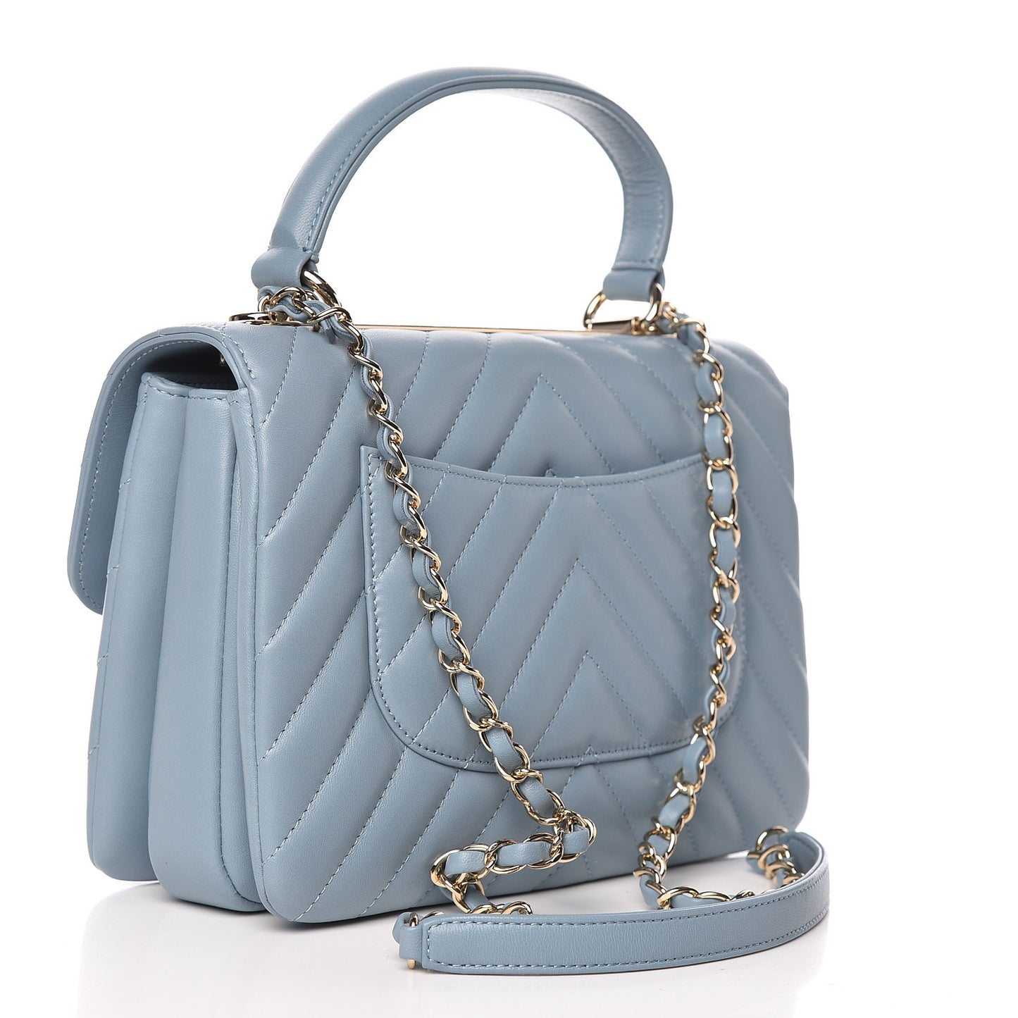 Lambskin Chevron Quilted Small Trendy CC Flap Dual Handle Bag Blue
