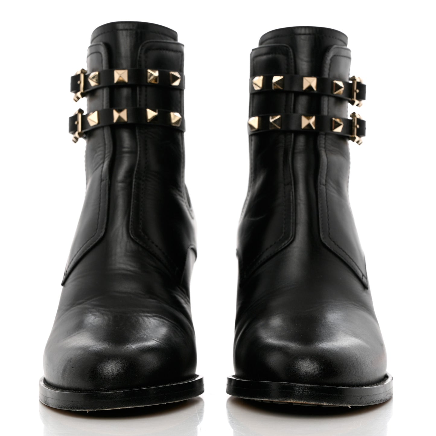 Calfskin Rockstud Double Buckle Beatle Chelsea 70mm Ankle Boots 39 Black