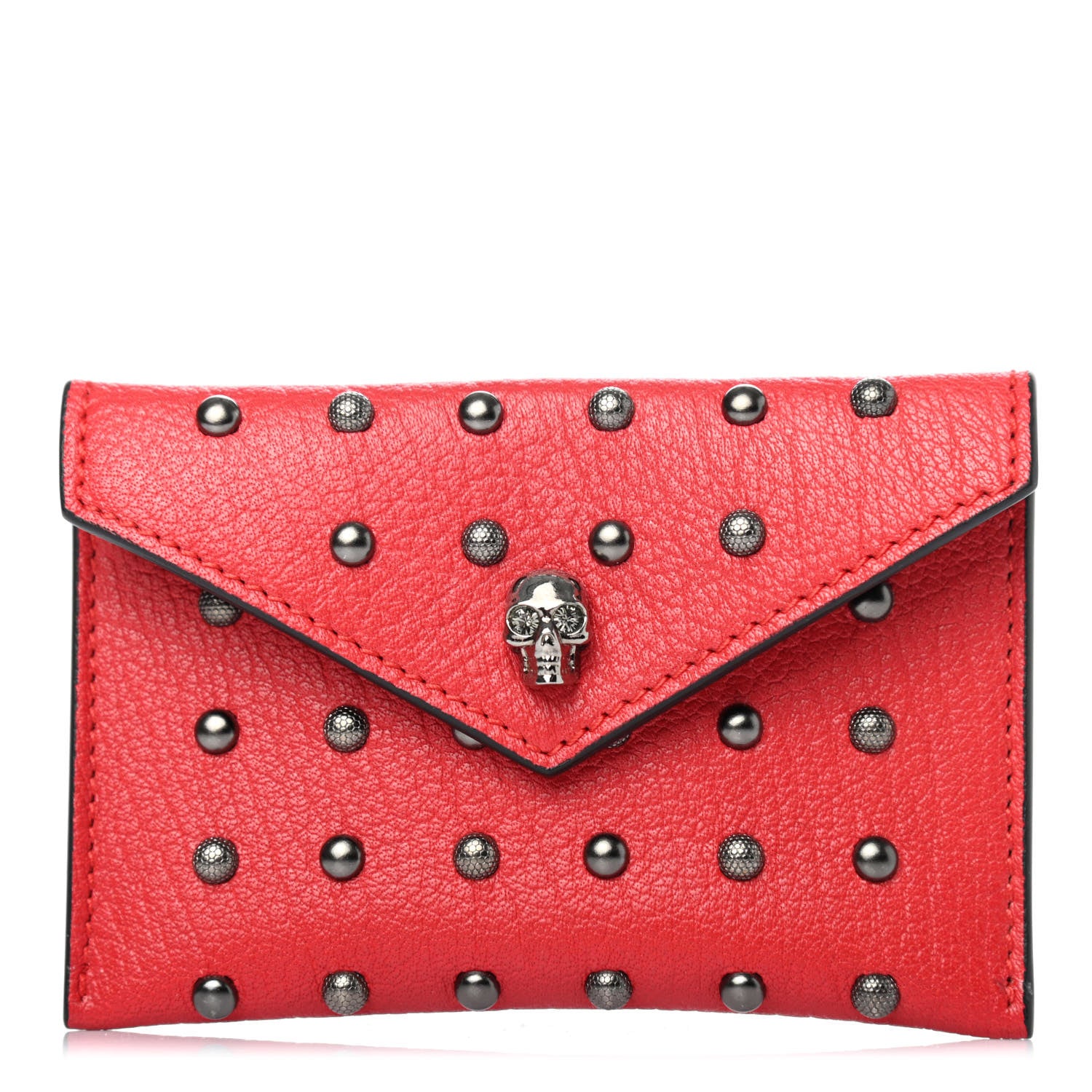 Alexander McQueen Calfskin Skull Studded Envelope Card Holder Red 1 of 4
