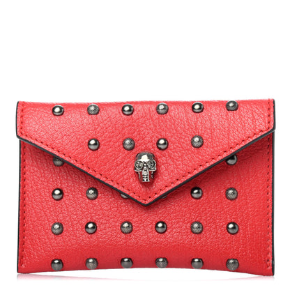 Alexander McQueen Calfskin Skull Studded Envelope Card Holder Red 1 of 4