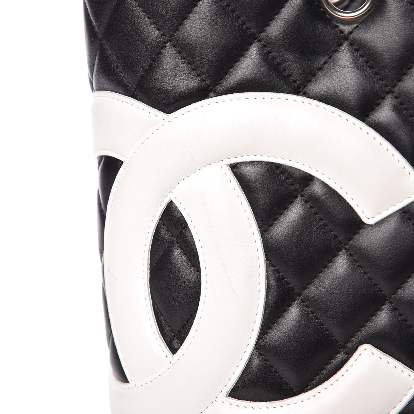 Calfskin Quilted Large Cambon Tote Black White