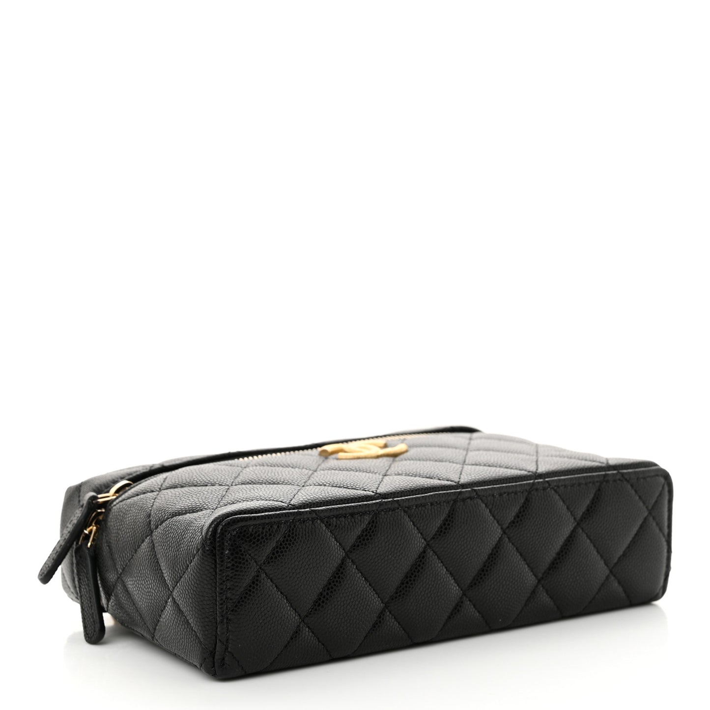 Caviar Quilted Top Handle Clutch With Chain Black