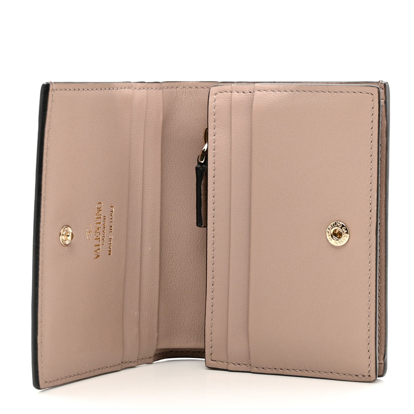 Calfskin Rockstud French Flap Wallet Poudre