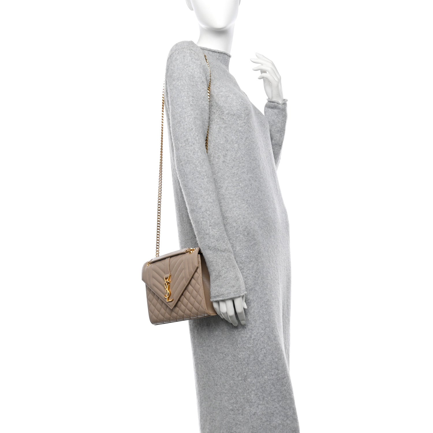 Saint Laurent Grain De Poudre Textured Mixed Matelasse Medium Triquilt Monogram Satchel Dark Beige 2 of 9