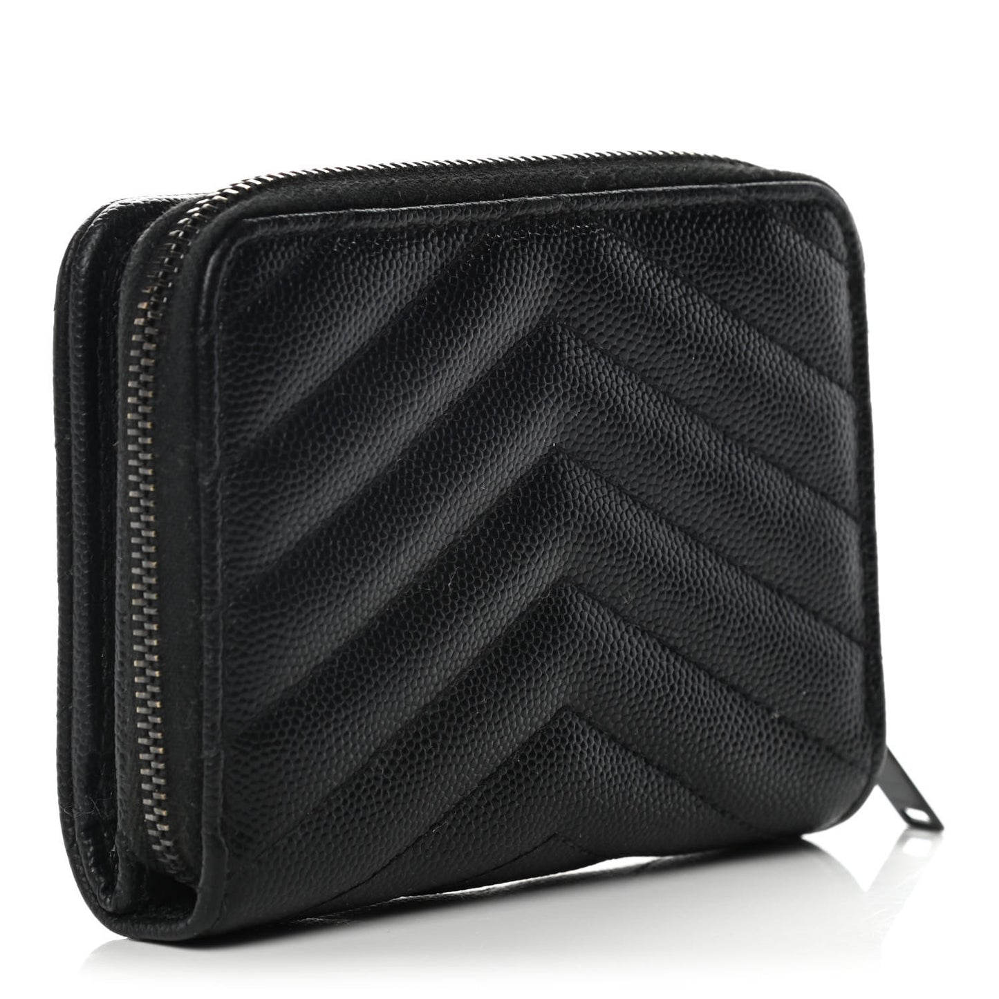 Grain De Poudre Matelasse Chevron Monogram Monochrome Compact Zip Around Wallet Black