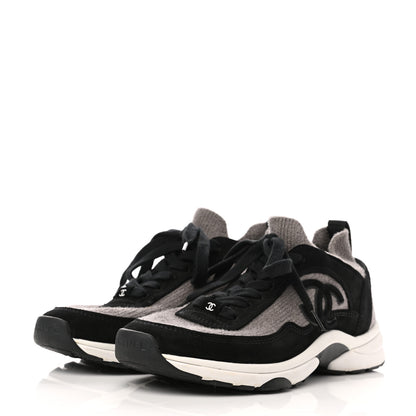 Chanel Fabric Suede Calfskin CC Sneakers 39 Grey Black 3 of 7
