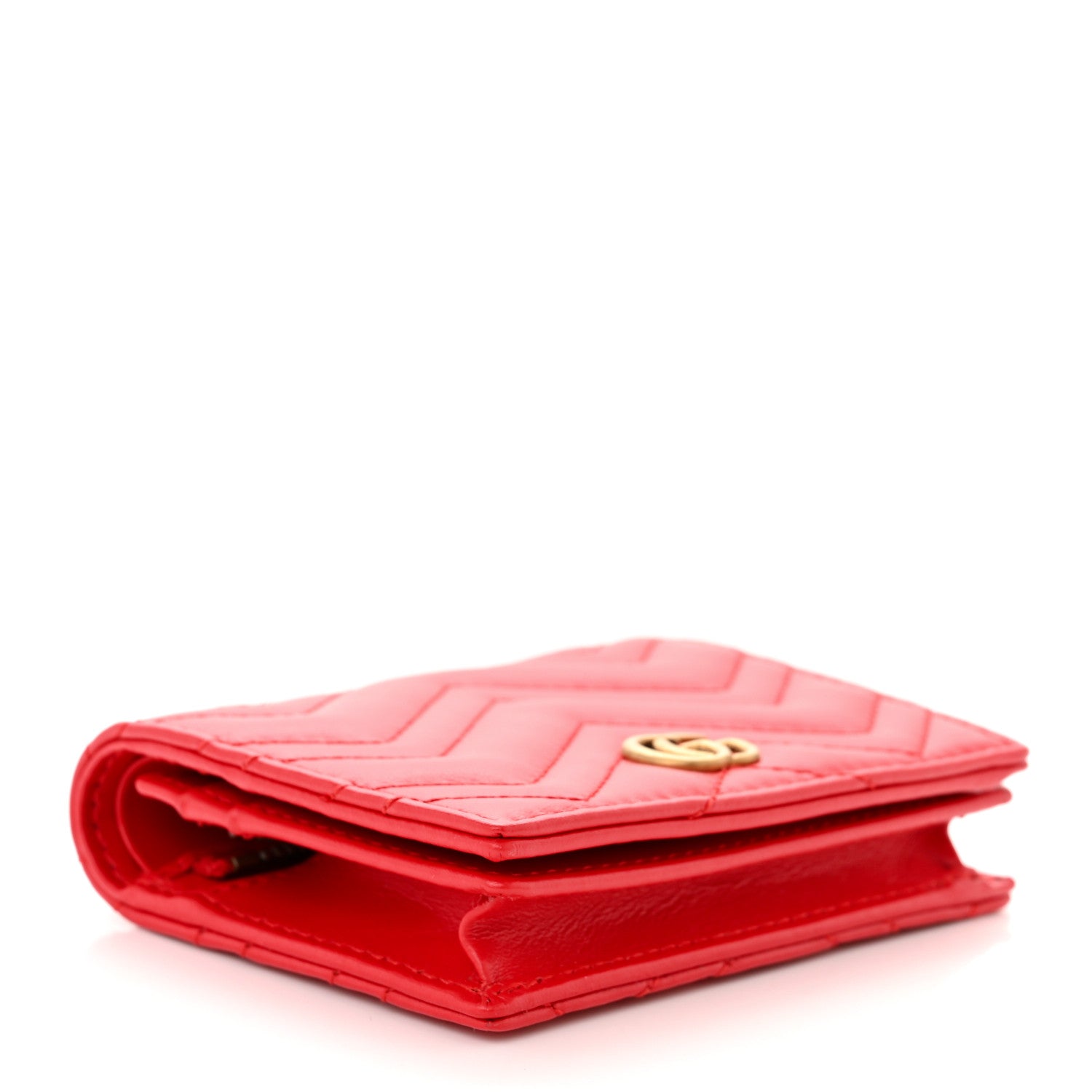 Gucci Calfskin Matelasse GG Marmont Card Case Wallet Hibiscus Red 4 of 8