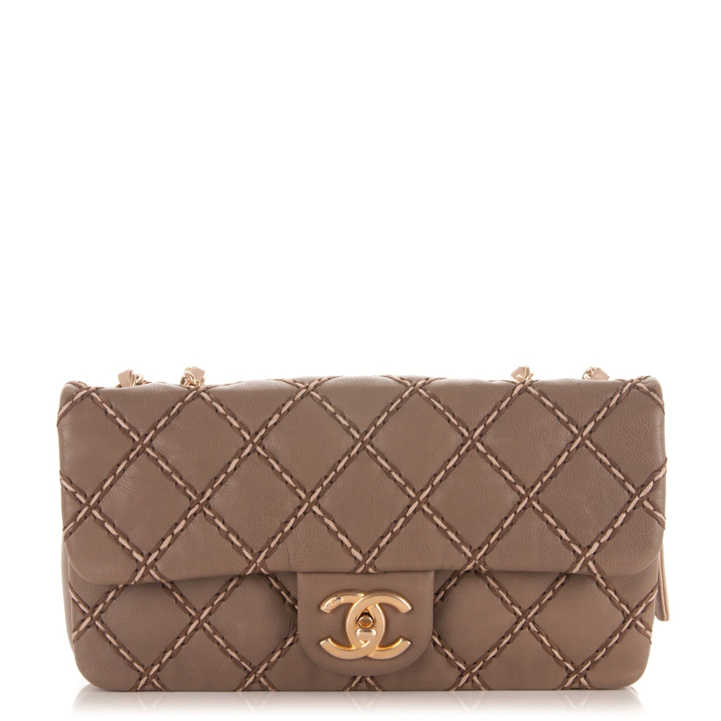 Calfskin Double Stitched Medium Flap Grey