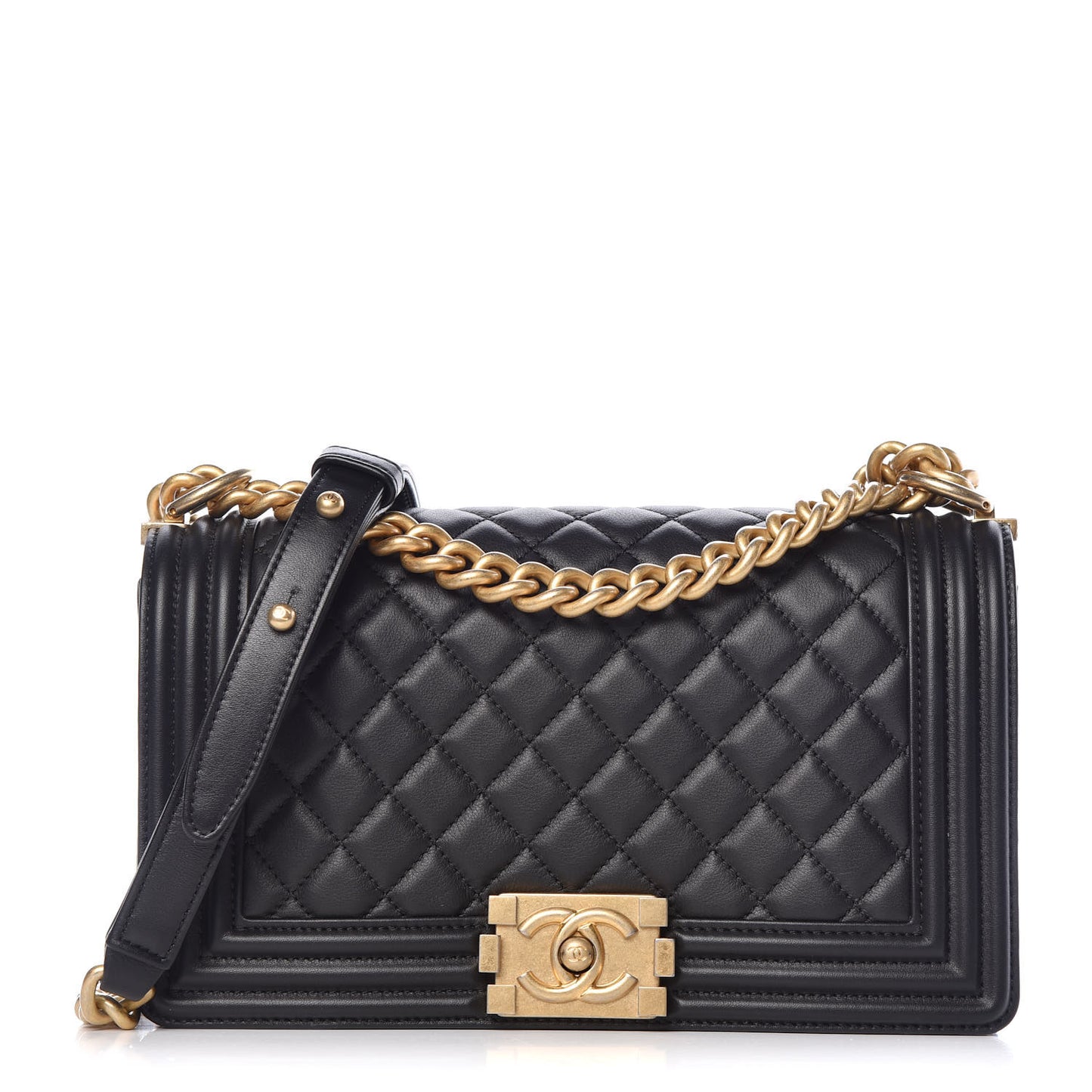 Lambskin Quilted Medium Boy Flap Black