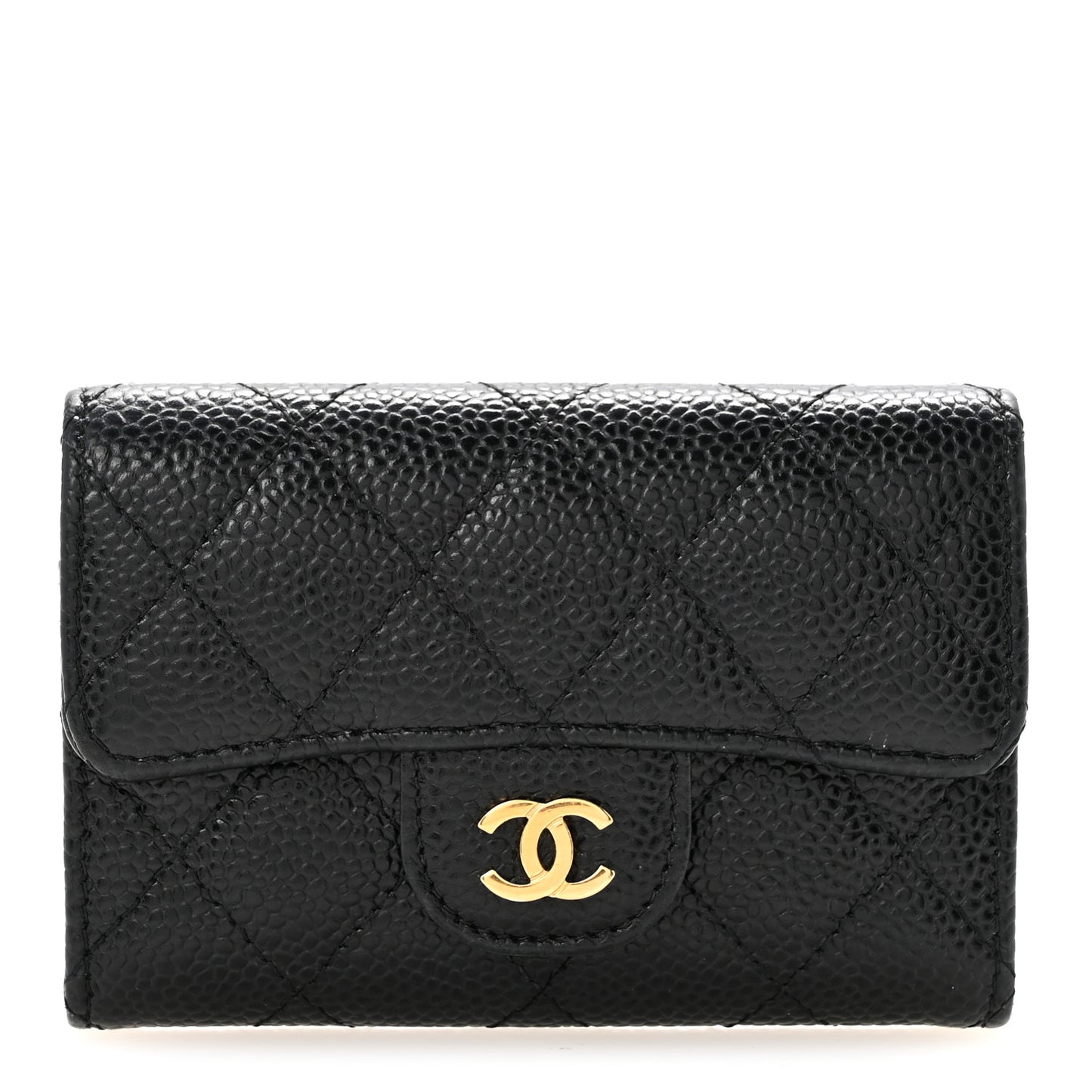 Caviar Quilted Flap Card Holder Black