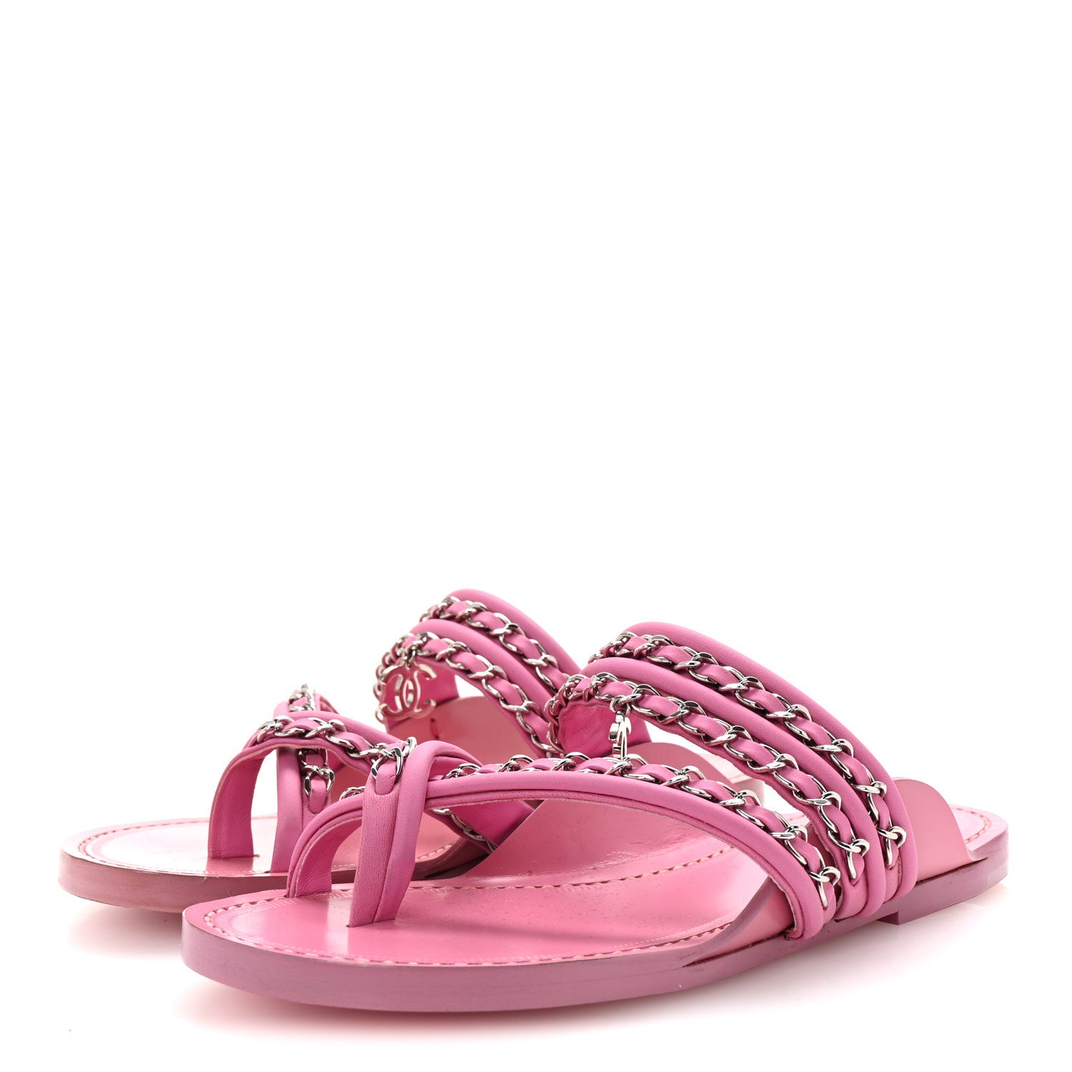 Chanel Calfskin Chain CC Thong Flat Sandals 36 Pink 4 of 10