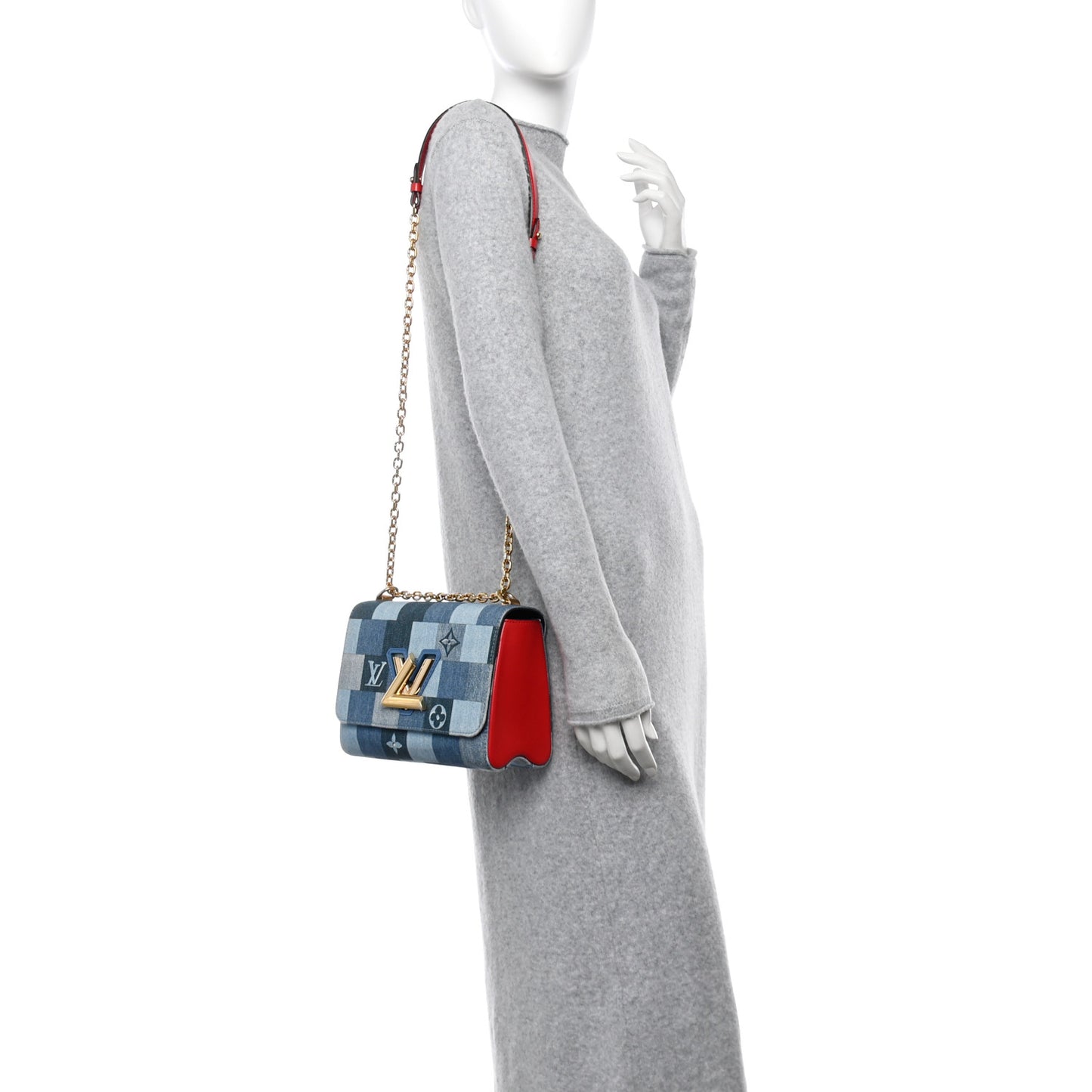 Denim Damier Monogram Twist Shoulder Bag MM Blue Rouge