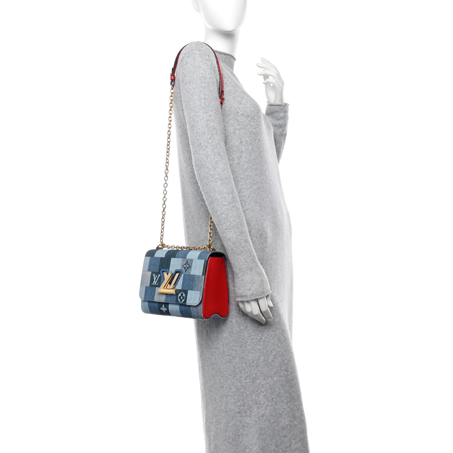 Louis Vuitton Denim Damier Monogram Twist Shoulder Bag MM Blue Rouge 2 of 10