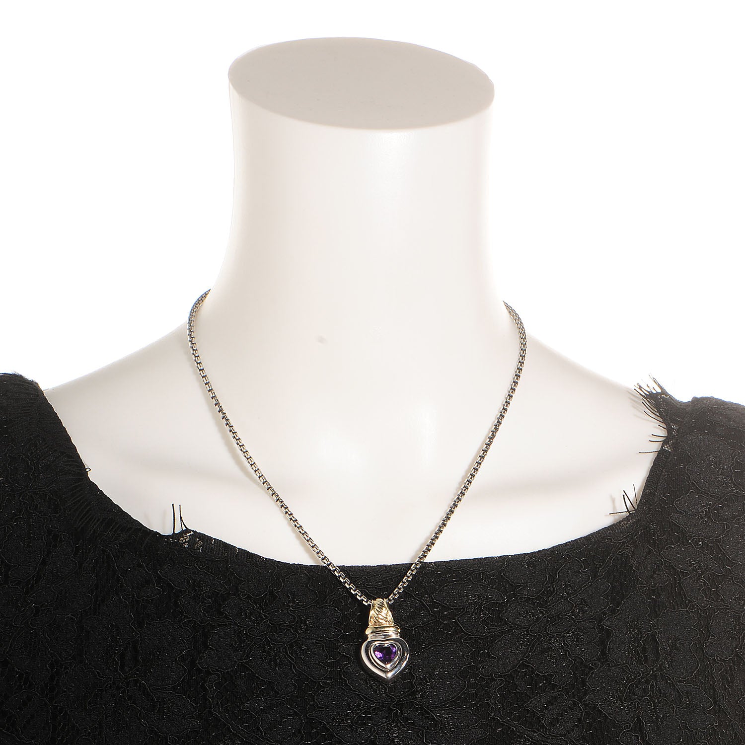 David Yurman Sterling Silver 14k Gold Amethyst Heart Pendant Necklace 2 of 5