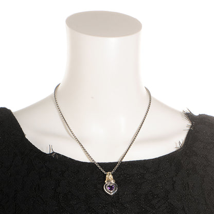David Yurman Sterling Silver 14k Gold Amethyst Heart Pendant Necklace 2 of 5