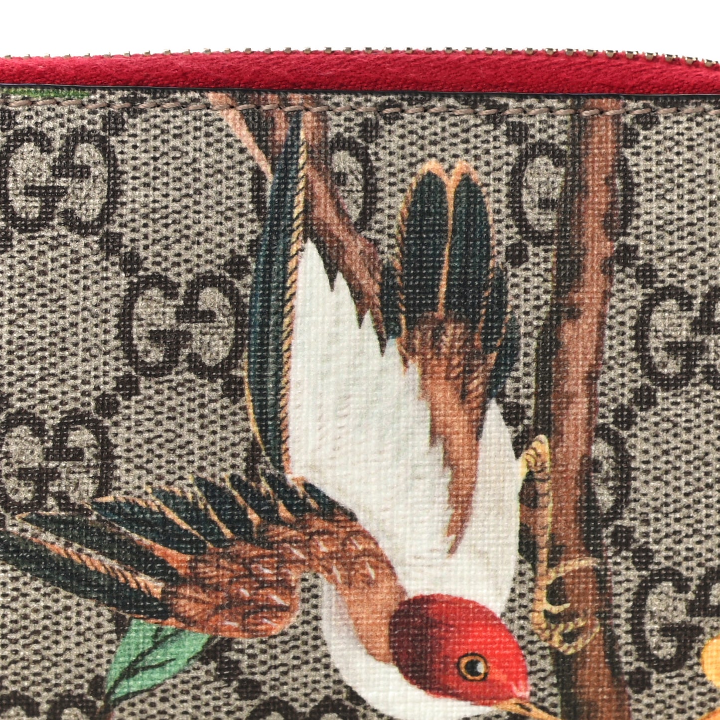 GG Supreme Monogram Tian Zip Around Card Case Wallet Beige Multicolor Red